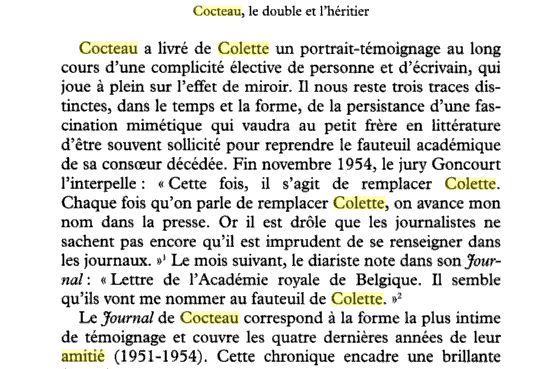 Sur l'amiti Colette-Cocteau